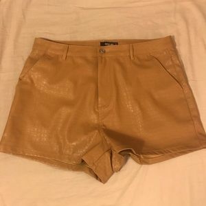Missguided Croc Faux Leather Tan Shorts